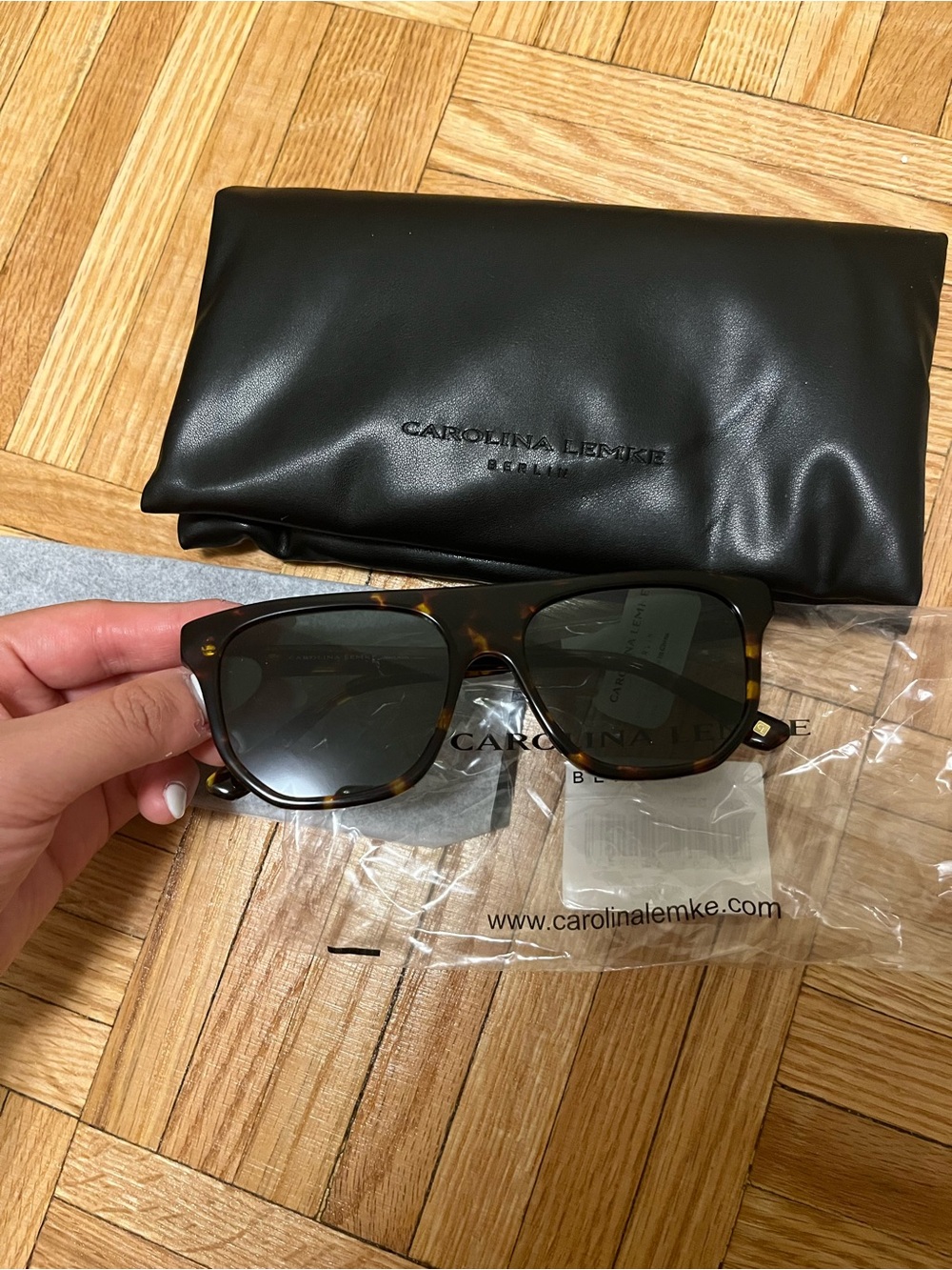 Carolina Lemke Tortoiseshell Square Sunglasses NWT w/ Case